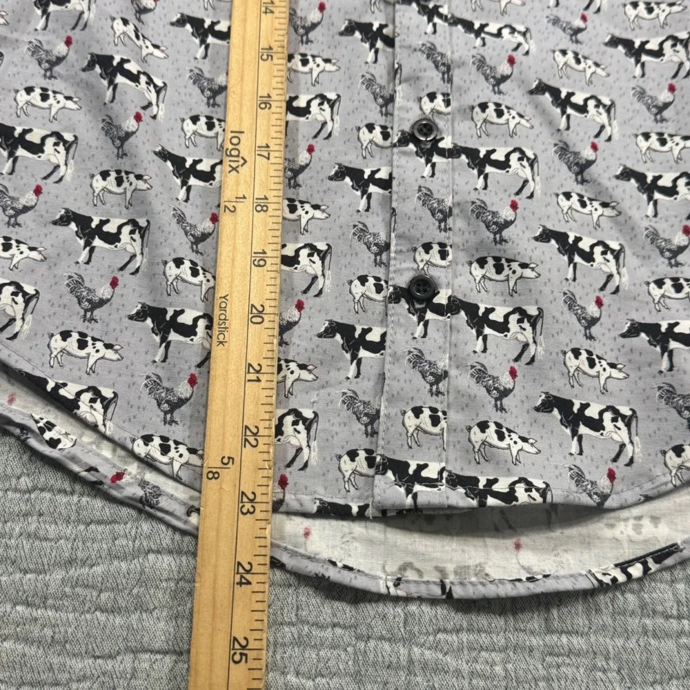 Ricrac & Ruffles Boys Sz 10 Button Up Shirt Farm Cows Pigs Chickens Long Sleeve‎